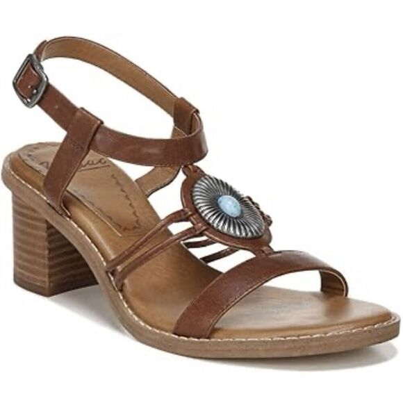 Zodiac Leather Embellished Heeled Sandals Ilaria Brown - Picture 1 of 5